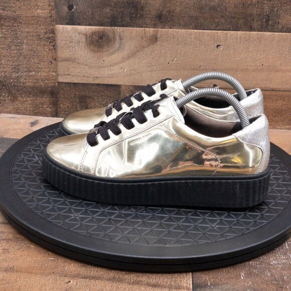 MICHAEL KORS TREVOR LACE UP WOMENS CASUAL SHOES GOLD PATENT LEATHER SIZE 8M - Picture 5 of 9